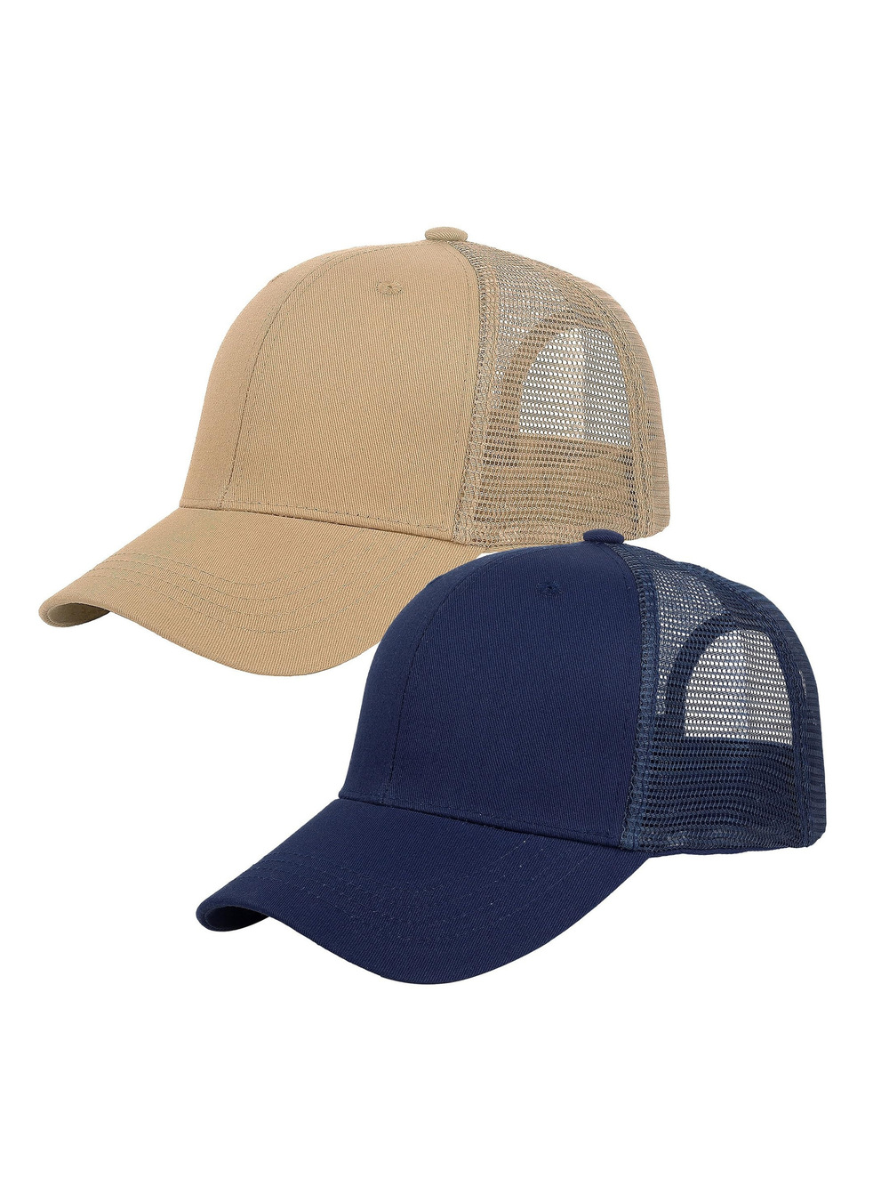 Trucker Hat Baseball Cap Structured Plain Design | 2 Pack, Navy, Khaki | Size OS